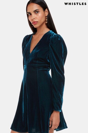 Whistles Blue Charley Velvet Flippy Dress (502056) | £159
