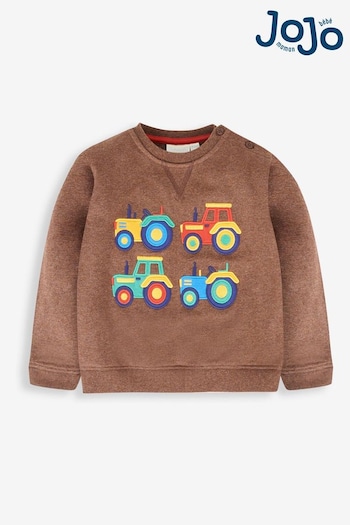 JoJo Maman Bébé Brown Tractor Applique Sweatshirt (502102) | £17