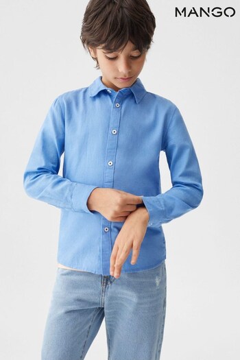 Mango Blue Cotton Linen-Blend Shirt (502270) | £20
