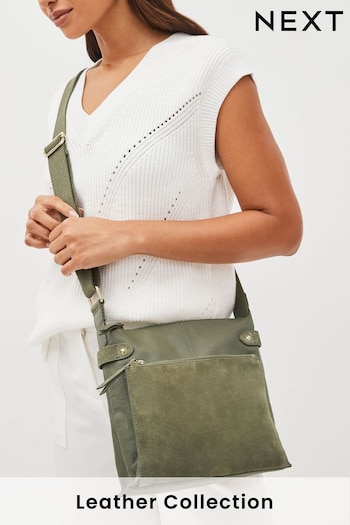 Khaki Green Leather Pocket Messenger Bag (502373) | £40