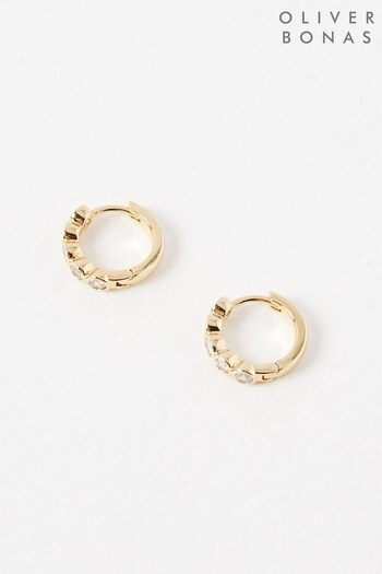 Oliver Bonas Gold Tone Skye Glass Stones Huggie Hoop Earrings (502666) | £12.50