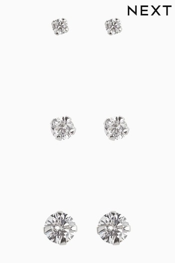 Sterling Silver Crystal Stud Earrings 3 Pack (502808) | £14