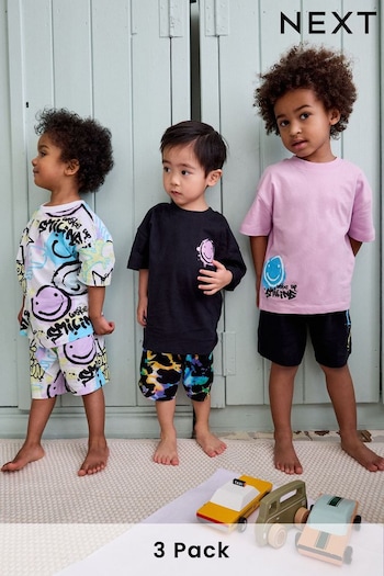 Black/Purple/Blue Smile Short Sleeve 3 Pack Pyjamas Set (9mths-12yrs) (502850) | £21 - £27