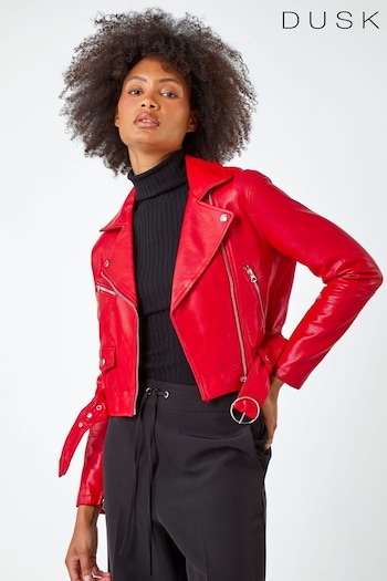 Dusk Red Cropped Faux Leather Biker Jacket (503111) | £65