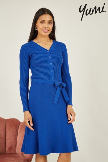 Yumi Blue Knitted Skater Dress (503168) | £55