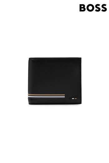 BOSS Black Matte-Leather Wallet with Signature-Stripe Details (503278) | £119