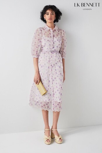 LK Bennett Royal Ascot X LKB Purple Frink Weavers Print Silk Organza Dress (503778) | £499