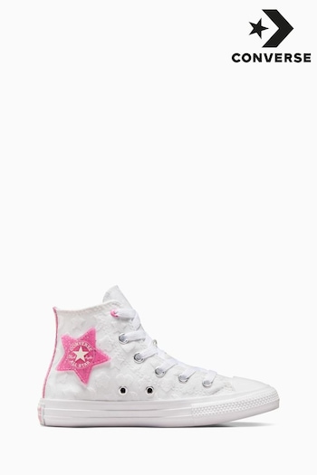 Converse White/Pink Chuck Taylor All Star Junior Textured Star Trainers (503899) | £40