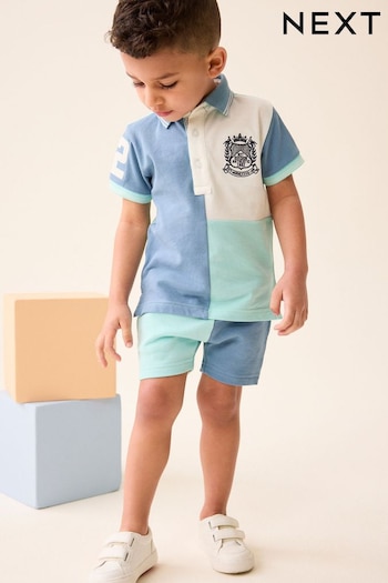 Blue/White Short Sleeve Polo and Shorts Set (3mths-7yrs) (503931) | £13 - £17