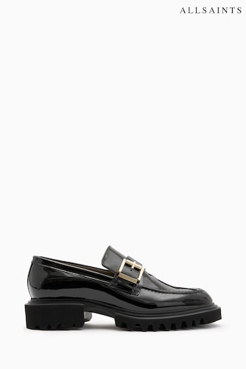 AllSaints Emily Patent Black Loafers (504269) | £199