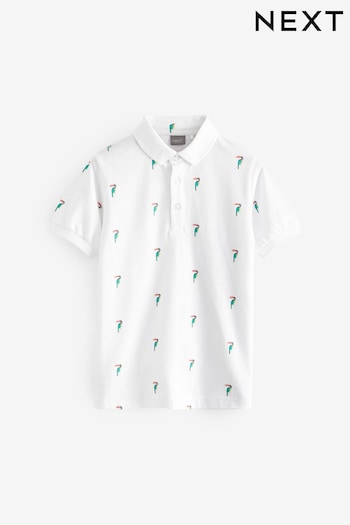 White Toucan All-Over Print Short Sleeve any Polo Top (3-16yrs) (504312) | £12 - £17