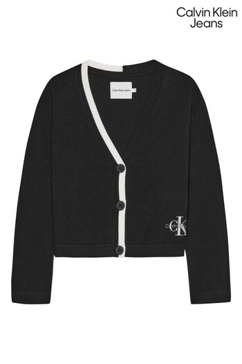 Calvin Klein Jeans Girls Contrast Knit Black Cardigan (504599) | £75