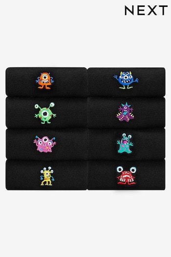 Black Bright Monster Fun Black Embroidered Socks 8 Pack (504621) | £21