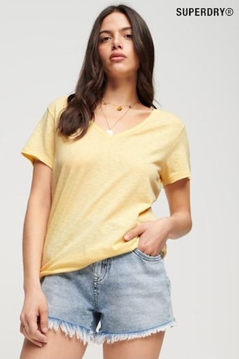 Superdry Yellow Slub Embroidered V-Neck T-Shirt (505059) | £20