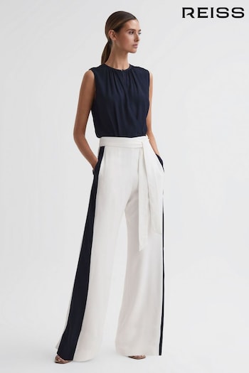 Reiss Navy/White Ivy Wide Leg Side Stripe Jumpsuit (505435) | £248