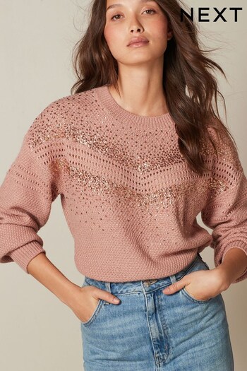 Rose Pink Sequin Burst Knitted Jumper (505513) | £36