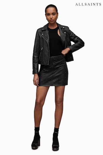 AllSaints Lila Leather Pinstud Black Skirt (505594) | £219