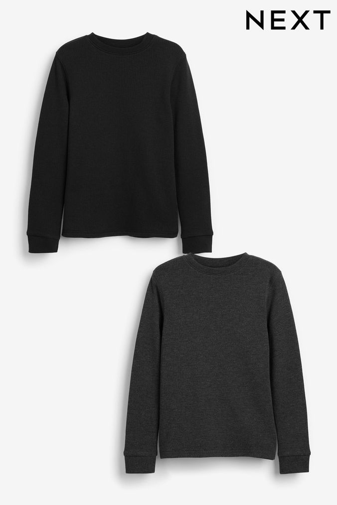 Black/Grey Long Sleeve Thermal Tops 2 Pack (2-16yrs) (505776) | £15 - £21