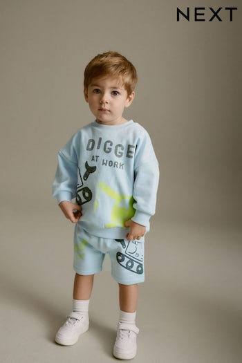 Light Blue Digger Placement Character Jersey Sweatshirt and Short Set (3mths-7yrs) (506333) | £16 - £20