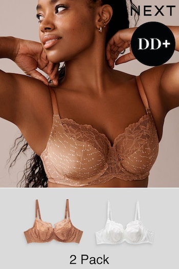 Neutral Spot Print/White DD+ Non Pad Wired Full Cup Microfibre and Lace Bras 2 Pack (506523) | £32