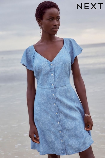 Blue Floral Print Denim TENCEL™ Mini Tea Dress (506622) | £38
