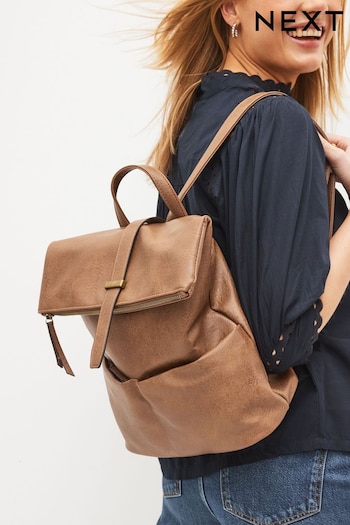 Tan Brown Casual Flap Backpack canteen (506679) | £38