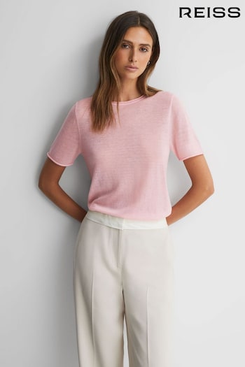 Reiss Light Pink Alicia Knitted Crew Neck T-Shirt (506706) | £68
