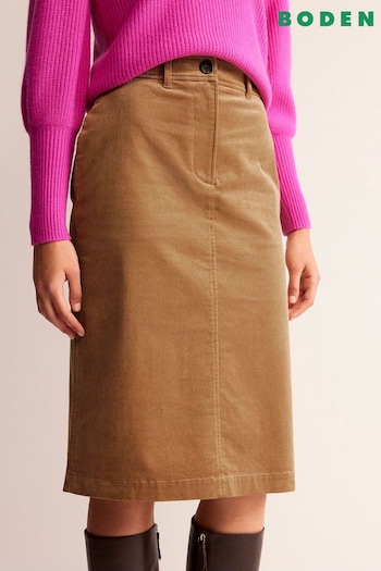 Boden Brown Margot Cord Midi Skirt (507271) | £80