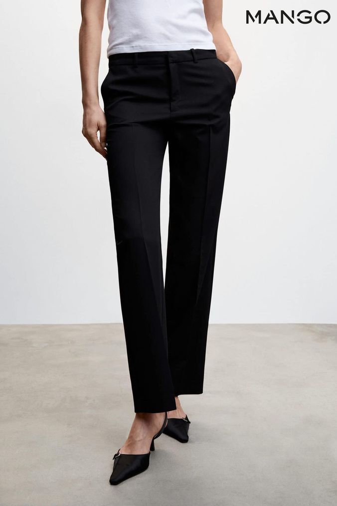 Mango faux leather straight leg trousers in black  ASOS