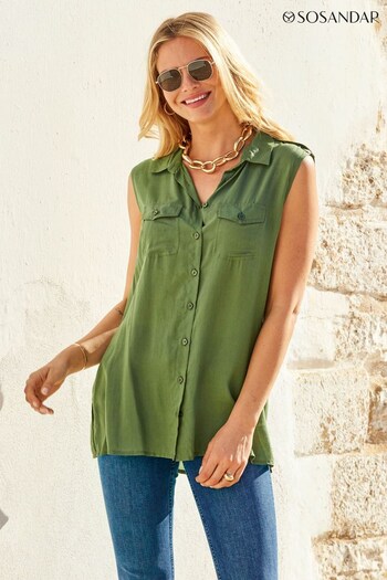 Sosandar Green Khaki Green Sleeveless Utility Shirt (507455) | £45