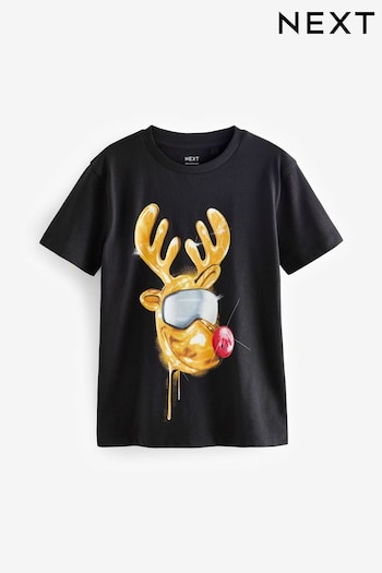 Black Reindeer Short Sleeve Team T-Shirt (3-16yrs) (507512) | £7 - £12