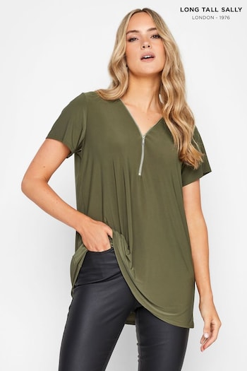 Long Tall Sally Green Zip Detail T-Shirt (507588) | £27