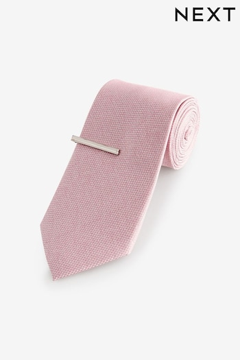 Light Pink Textured Tie And Clip Set (507701) | £10