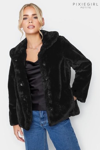 PixieGirl Petite Black Plush Faux Fur Coat (508040) | £80