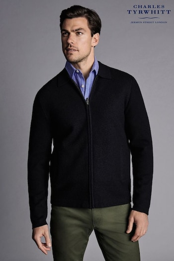 Charles Tyrwhitt Blue Brushed Wool And Milano Zip Through Jacket (508124) | £150