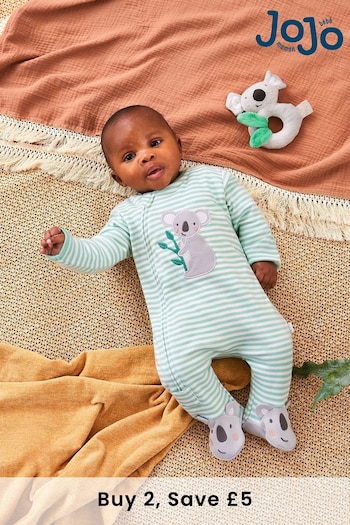 JoJo Maman Bébé Green Koala Appliqué Zip Cotton Baby Sleepsuit (508381) | £21