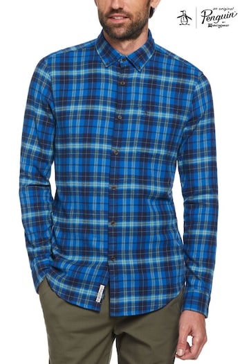Original Penguin Blue Flannel Plaid Long Sleeve Shirt (508581) | £80