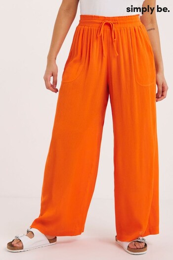 Simply Be Orange Crinkle Tie Waist Wide Leg Trousers (508606) | £28