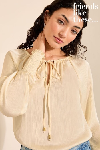 Baby & Preschool Champagne Gold Tie Neck Long Sleeve Blouse (508711) | £35