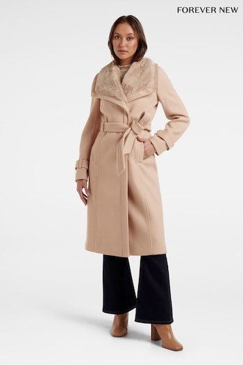 Forever New Pink Talia Faux Fur Collar Wrap Coat (508848) | £150