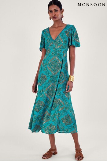 Monsoon Blue Print Midi Dress (508849) | £65