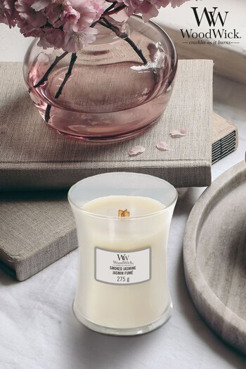 Woodwick White Medium Hourglass Scented Candle with Crackle Wick Jasmine (508888) | £25