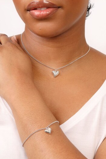 Caramel Jewellery London Silver Tone Heart Necklace And Bracelet Set (508995) | £24
