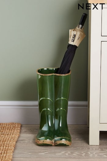 Green Welly Boot Ceramic Umbrella Stand (509065) | £34