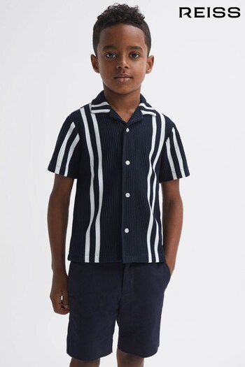 Reiss Navy/White Castle Junior Ribbed Cuban Collar Shirt (509121) | £30