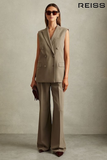 Reiss Khaki Madelyn Petite Wide Leg Front Pleat Suit Trousers (509247) | £110