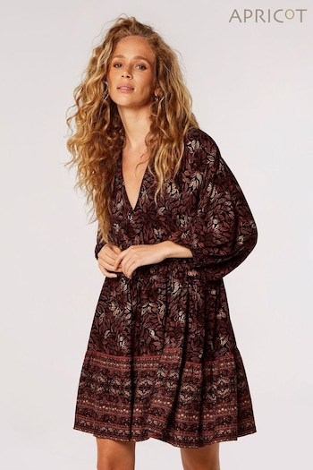 Apricot Brown Block Print Leaf Dress (509265) | £39