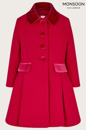 Monsoon Red Velvet Trim Pleat Coat (509268) | £65 - £75