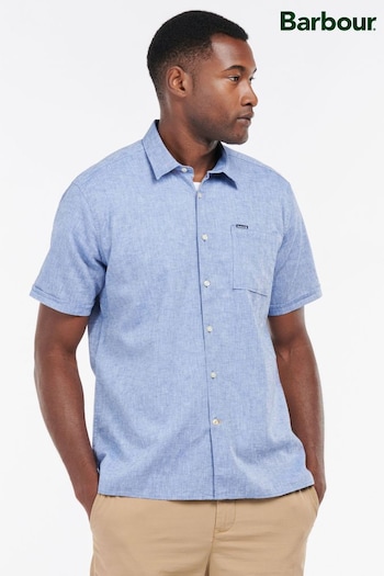 Barbour® Blue Nelson Linen Blend Short Sleeve Shirt (509324) | £65
