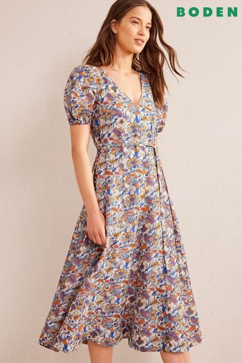 Boden Blue Linen Mix Full Skirt Panelled Midi Dress (509704) | £140